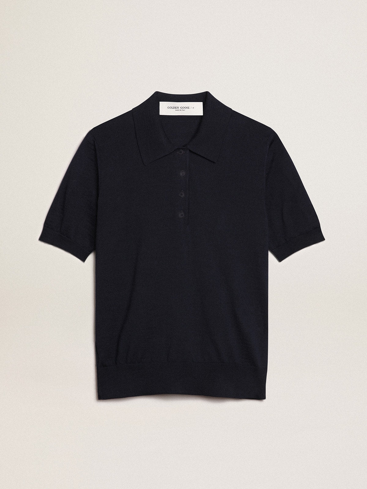 Women’s polo shirt in navy-blue merino wool - Golden Goose Women