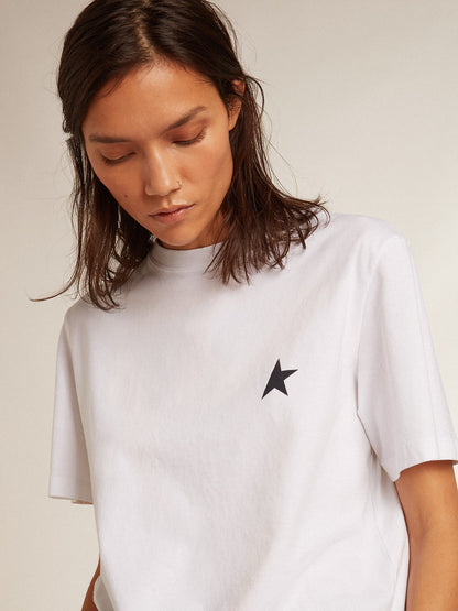 Women’s white T-shirt with dark blue star on the front - Golden Goose Women