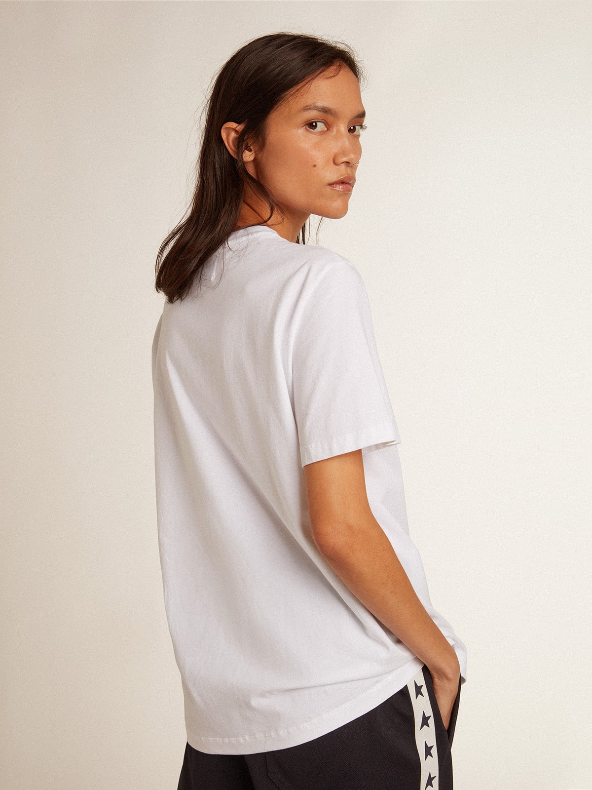 Women’s white T-shirt with dark blue star on the front - Golden Goose Women