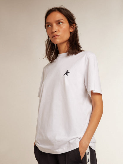 Women’s white T-shirt with dark blue star on the front - Golden Goose Women