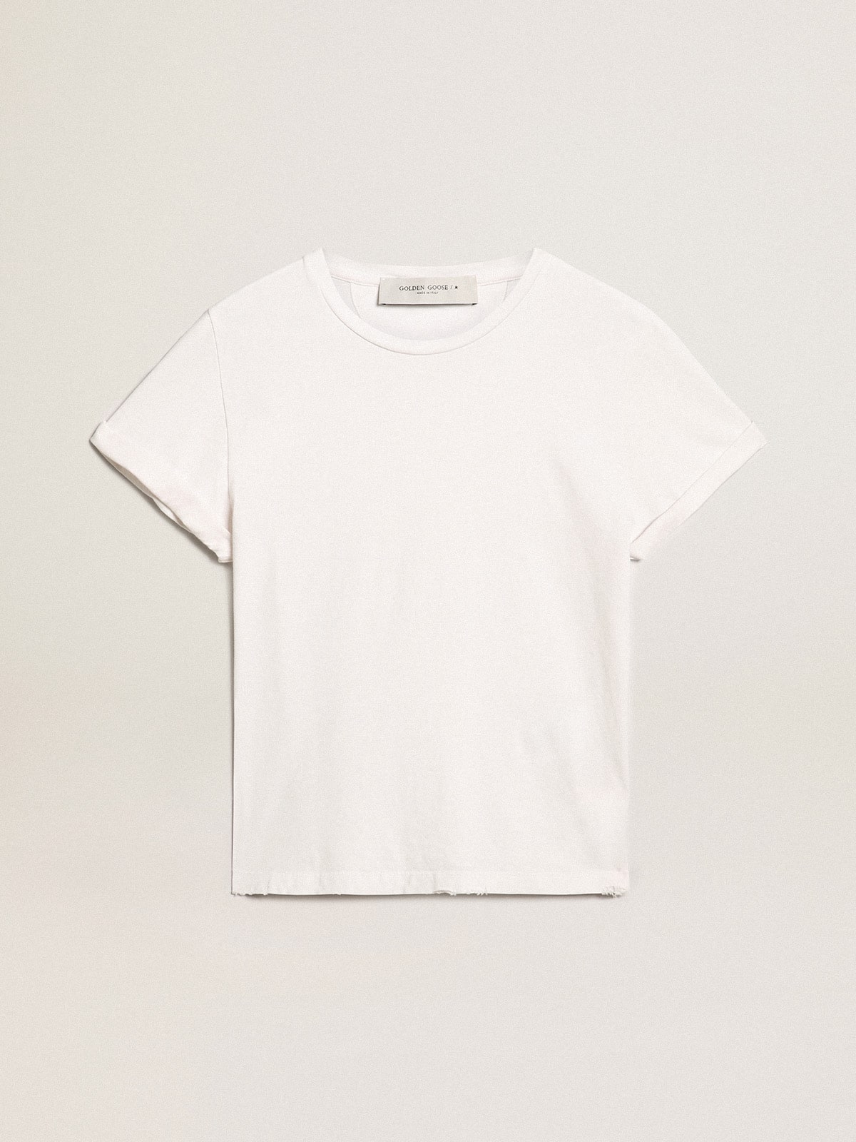 Distressed slim-fit women’s T-shirt in white - Golden Goose Women