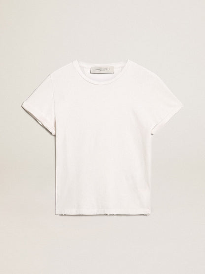 Distressed slim-fit women’s T-shirt in white - Golden Goose Women