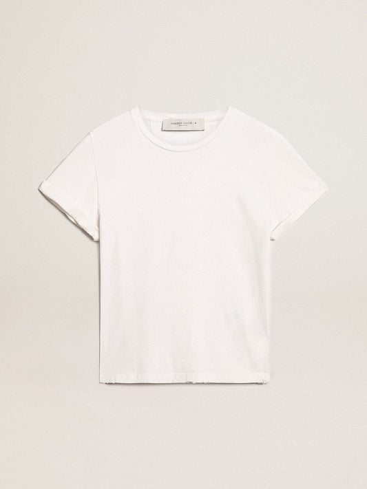 Distressed slim-fit women’s T-shirt in white - Golden Goose Women
