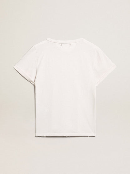 Distressed slim-fit women’s T-shirt in white - Golden Goose Women