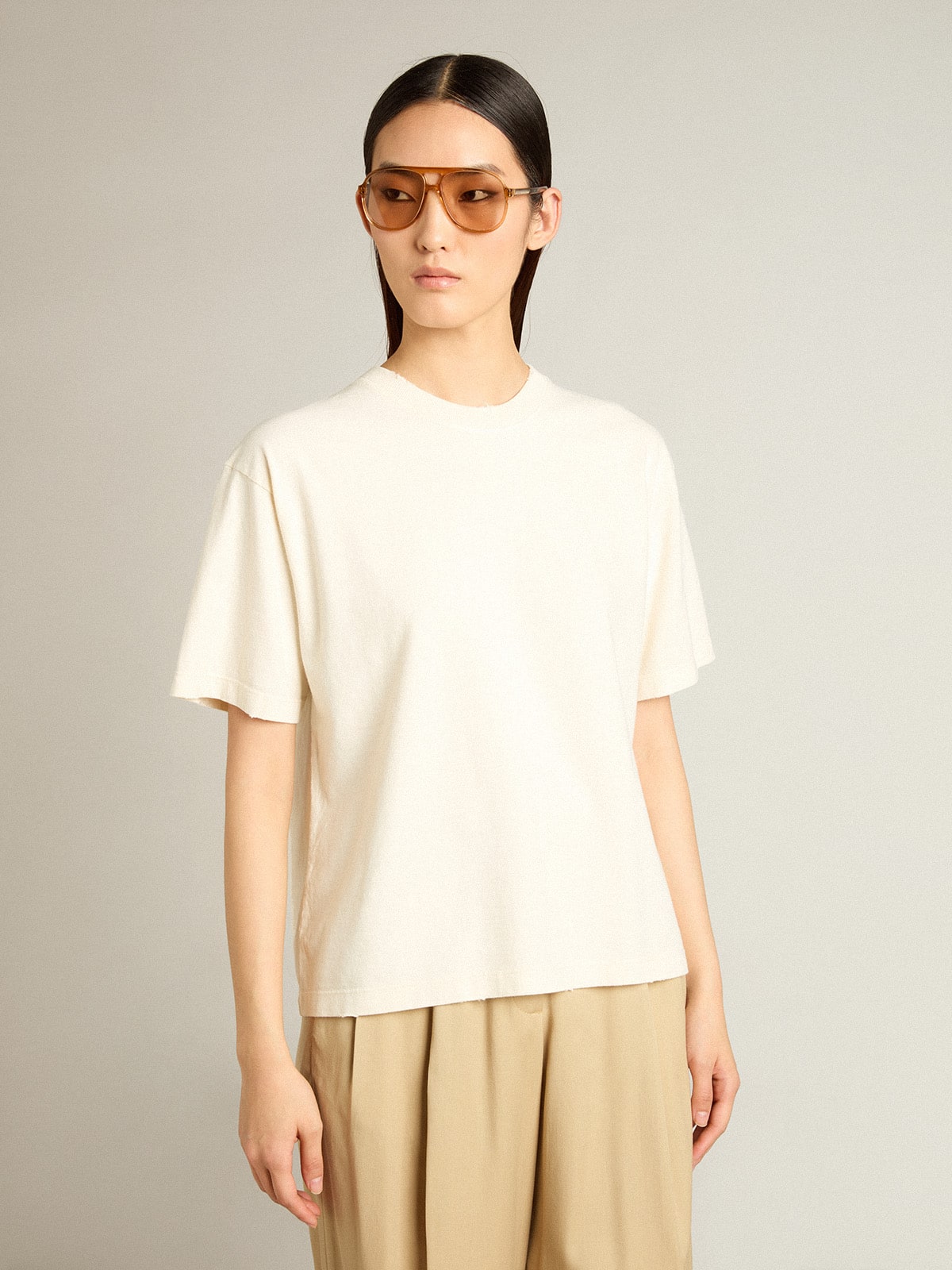 T-shirt in aged white with reverse logo on the back - Jersey Capsule - Golden Goose Women