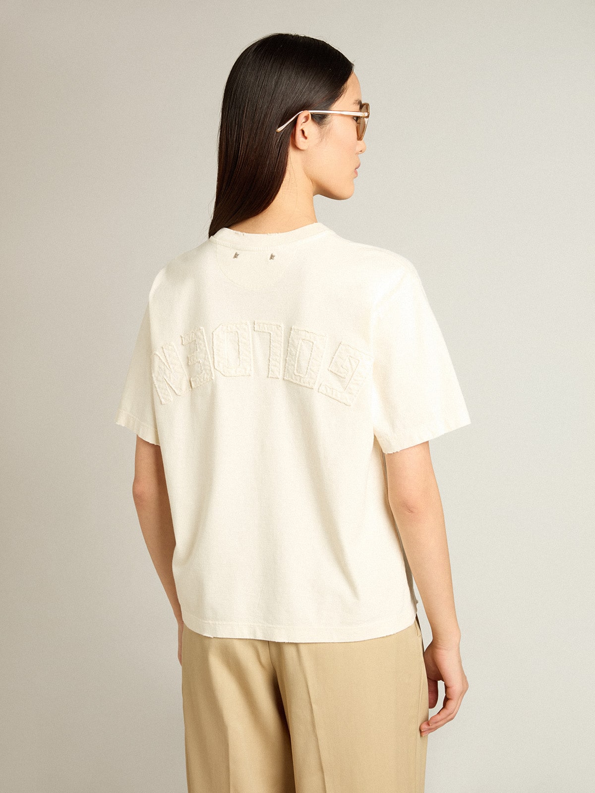 T-shirt in aged white with reverse logo on the back - Jersey Capsule - Golden Goose Women