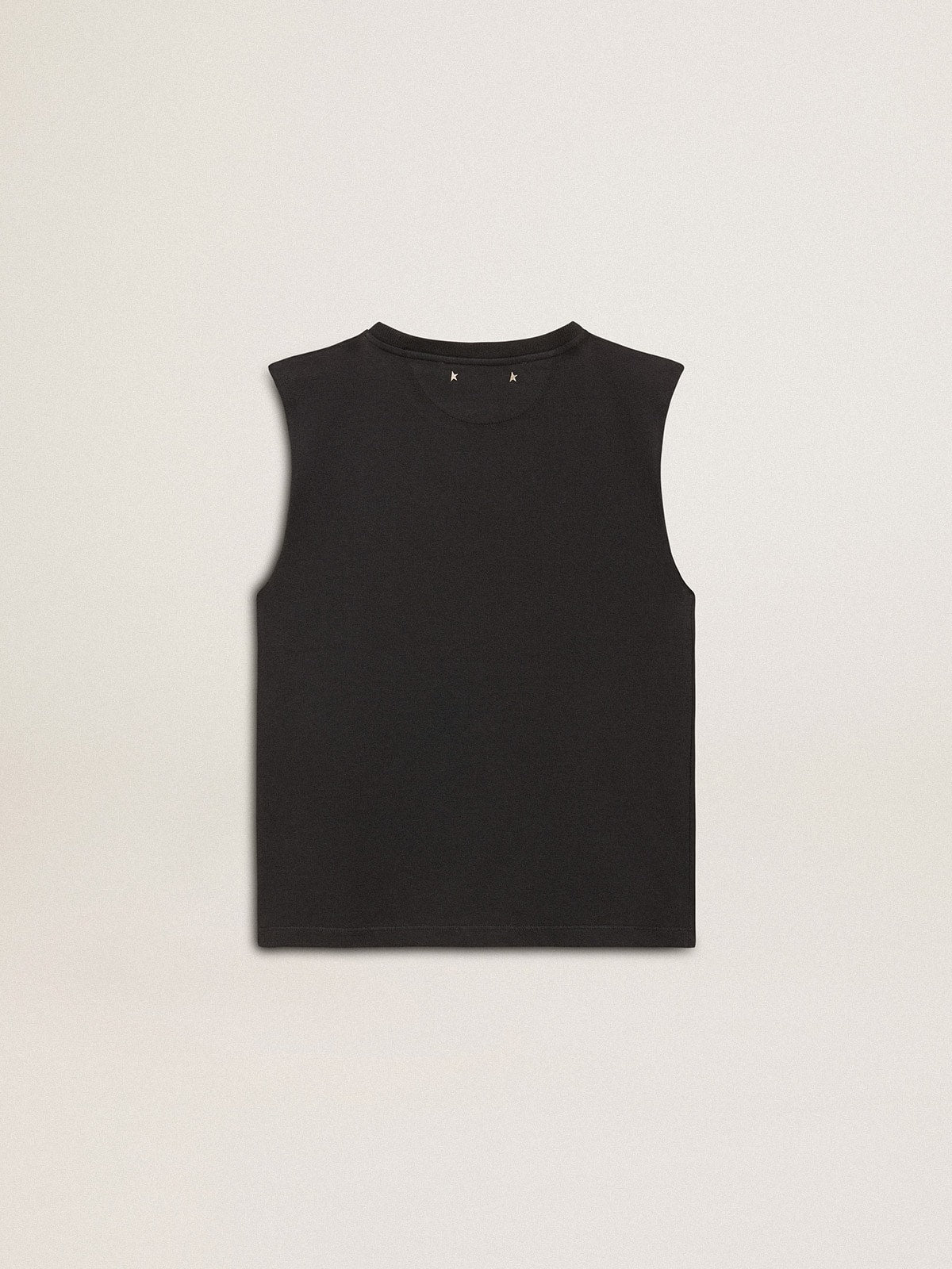 Sleeveless T-shirt in worn-black with tone-on-tone gradient embroidery - Golden Goose Women