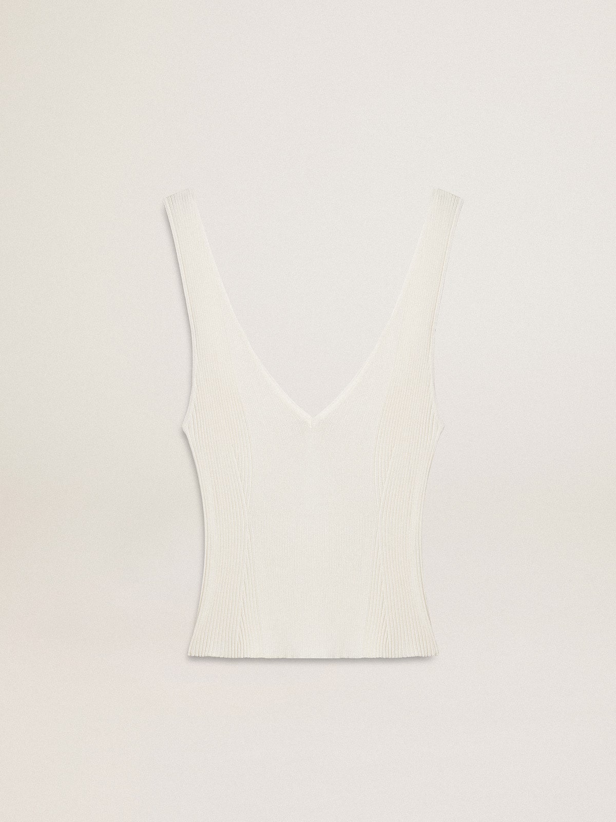 Sleeveless top embroidered with worn-white ribbing - Golden Goose Women