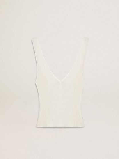 Sleeveless top embroidered with worn-white ribbing - Golden Goose Women