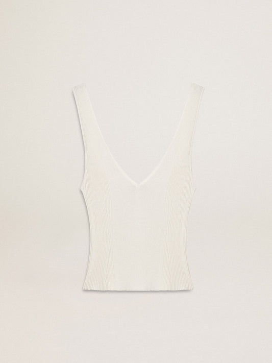 Sleeveless top embroidered with worn-white ribbing - Golden Goose Women