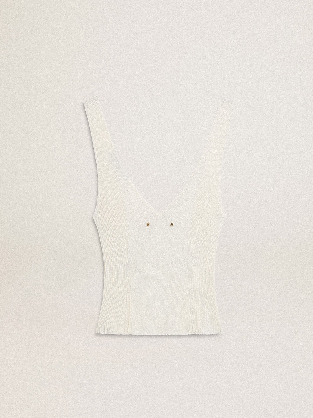 Sleeveless top embroidered with worn-white ribbing - Golden Goose Women