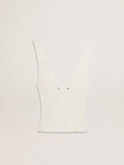 Sleeveless top embroidered with worn-white ribbing - Golden Goose Women