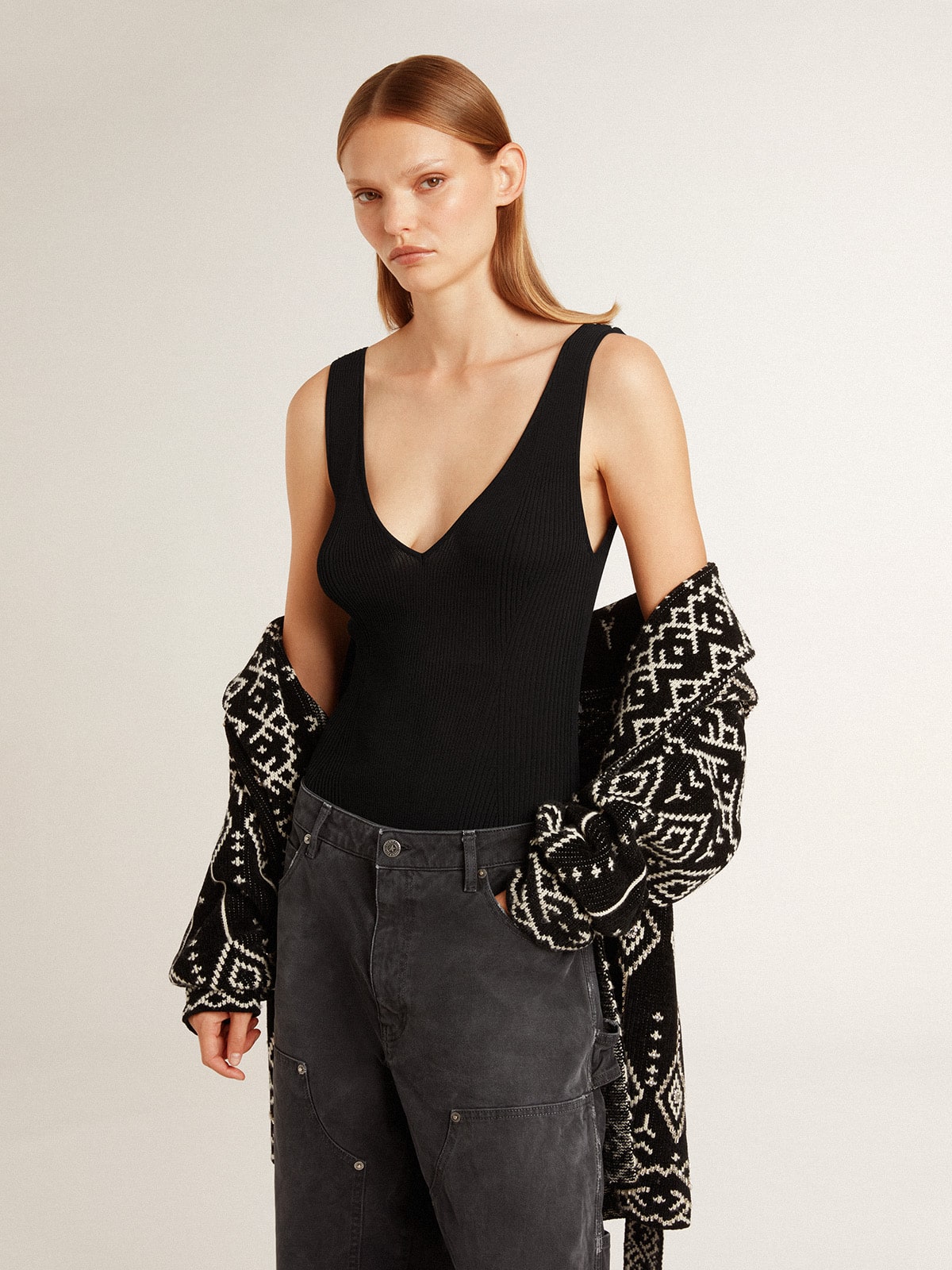 Women's black V-neck bodysuit - Golden Goose Women