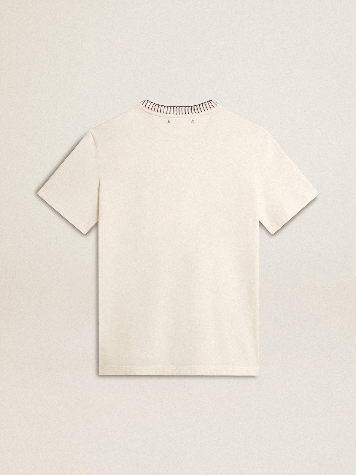 Women's aged white cotton T-shirt with hand embroidery - Golden Goose Women