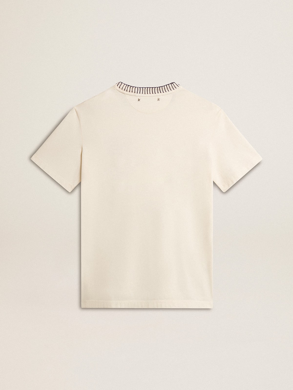 Women's aged white cotton T-shirt with hand embroidery - Golden Goose Women