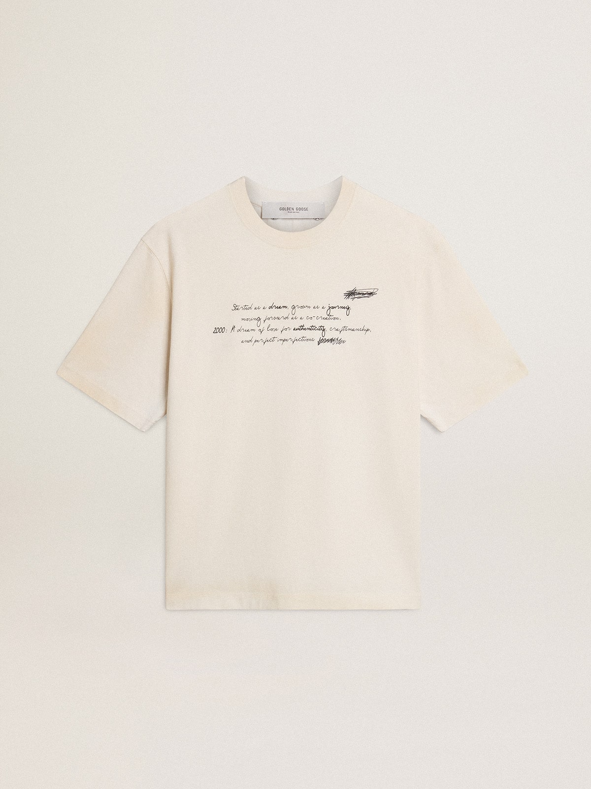 Worn-white unisex T-shirt with printed lettering - Golden Goose Women|Men