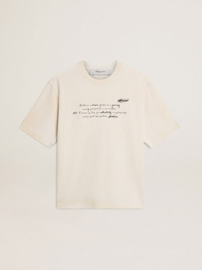 Worn-white unisex T-shirt with printed lettering - Golden Goose Women|Men