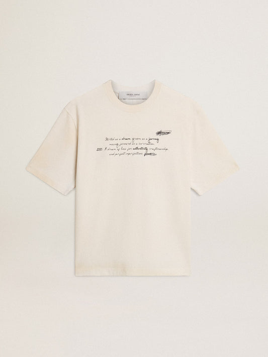 Worn-white unisex T-shirt with printed lettering - Golden Goose Women|Men