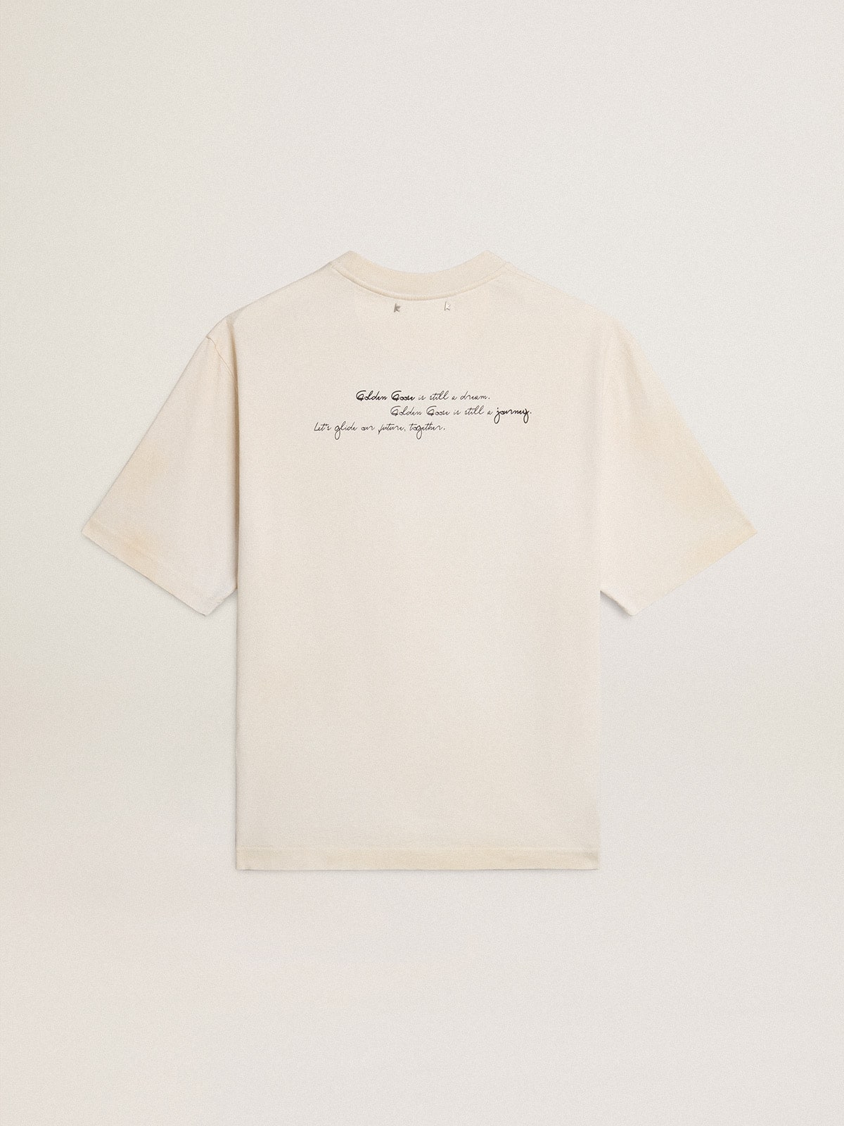 Worn-white unisex T-shirt with printed lettering - Golden Goose Women|Men