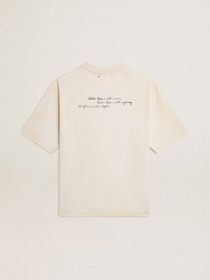 Worn-white unisex T-shirt with printed lettering - Golden Goose Women|Men
