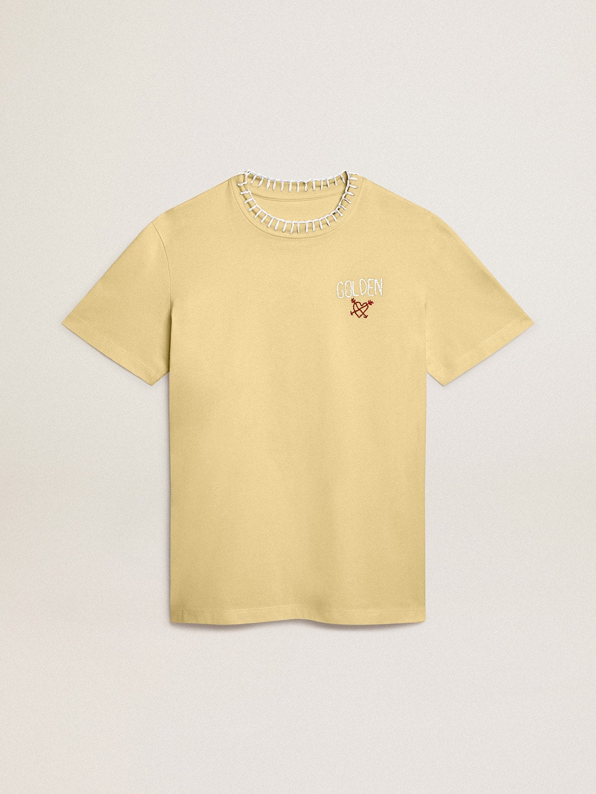 Women's T-shirt in cotton jersey with embroidery on the neck and heart - Golden Goose Women