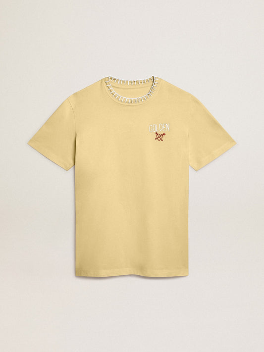 Women's T-shirt in cotton jersey with embroidery on the neck and heart - Golden Goose Women