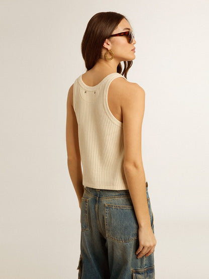 Parchment-colored sleeveless top - Golden Goose Women