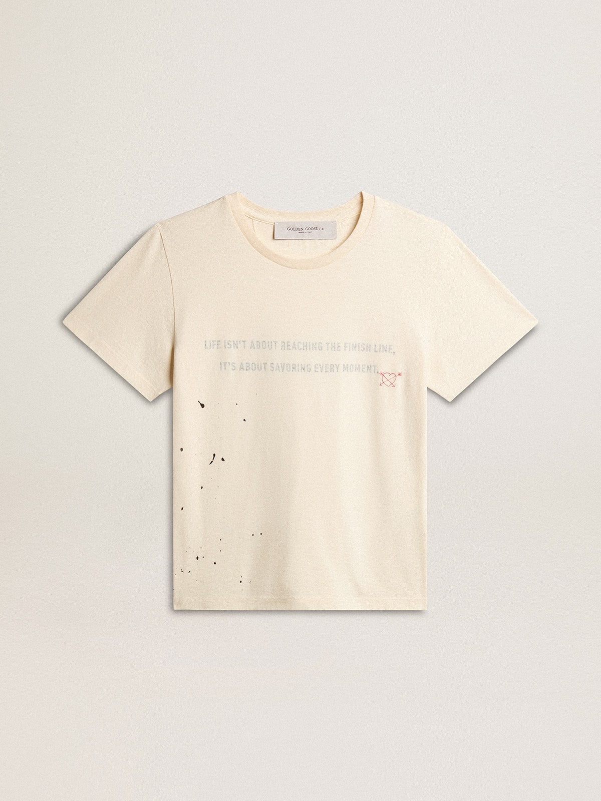 Women's aged white cotton T-shirt with print and embroidery - Golden Goose Women