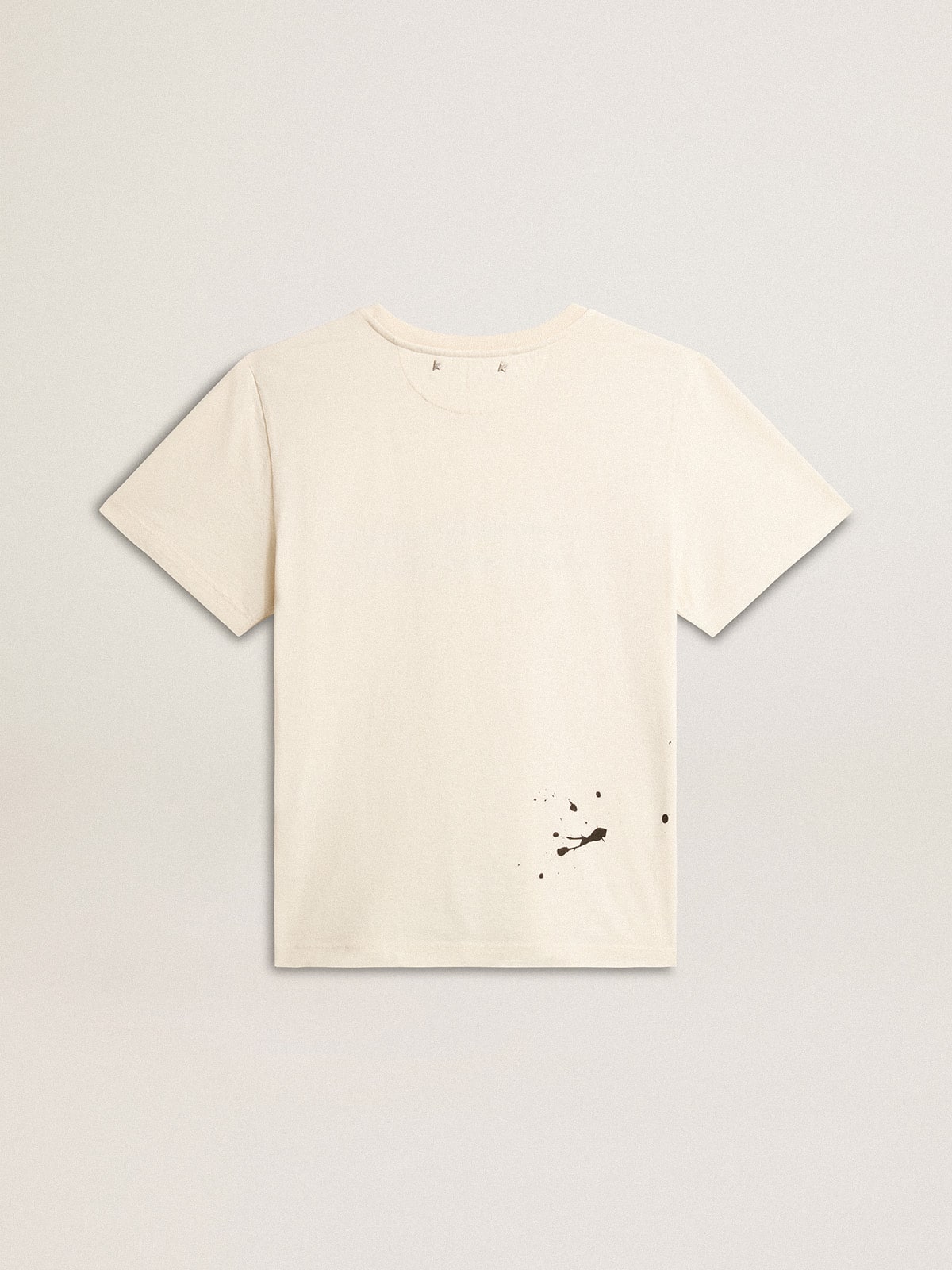 Women's aged white cotton T-shirt with print and embroidery - Golden Goose Women