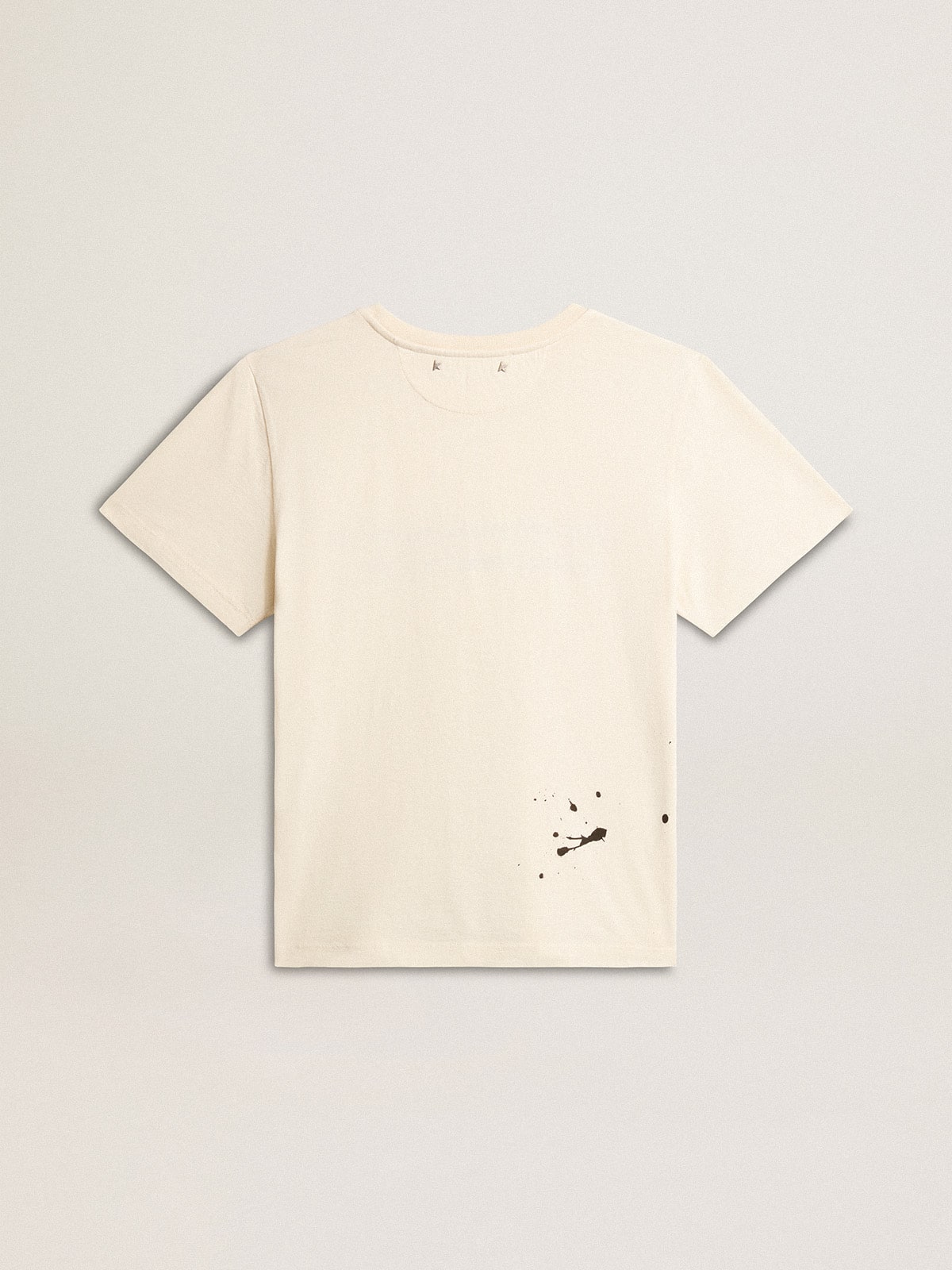 Women's aged white cotton T-shirt with print and embroidery - Golden Goose Women