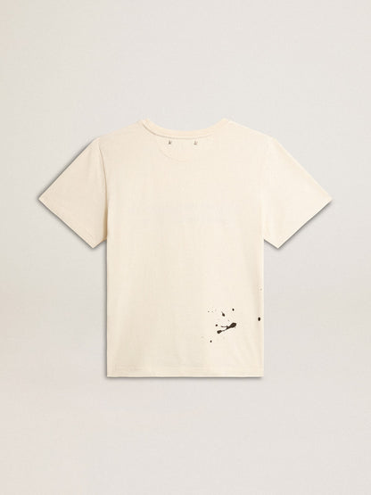 Women's aged white cotton T-shirt with print and embroidery - Golden Goose Women