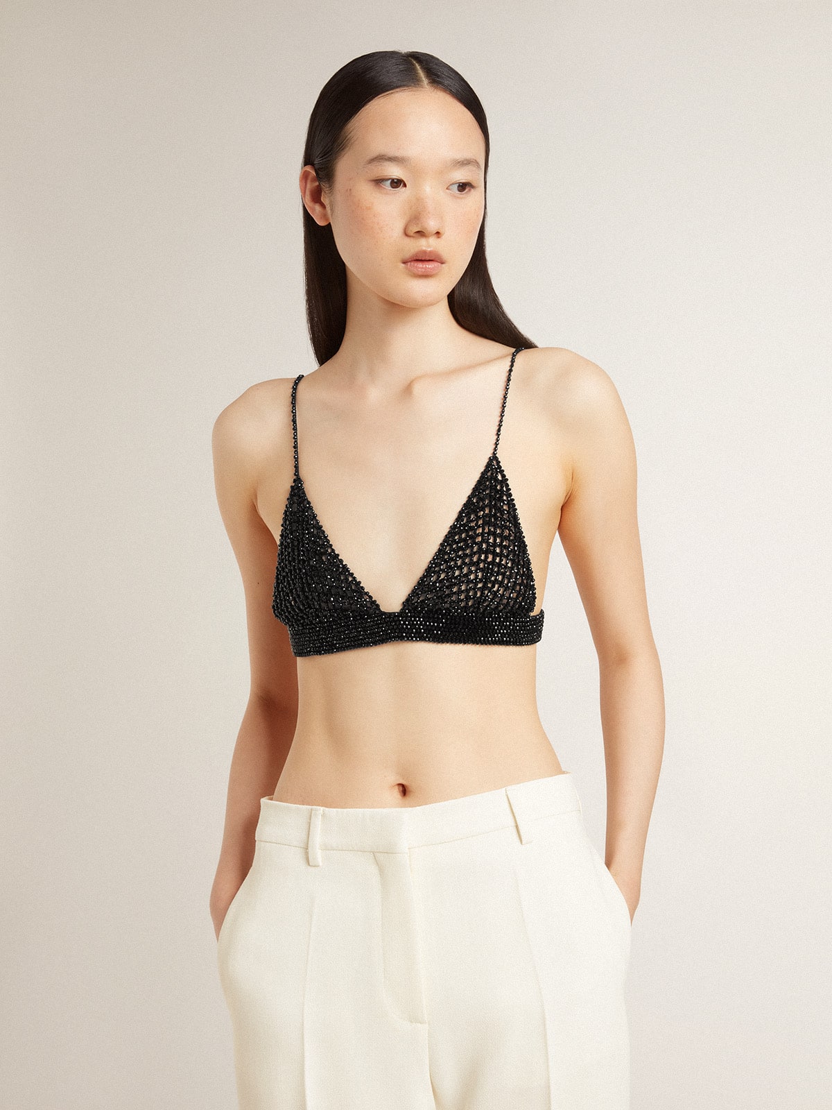 Women's black crochet top with crystals - Golden Goose Women
