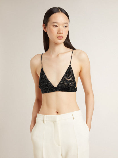 Women's black crochet top with crystals - Golden Goose Women