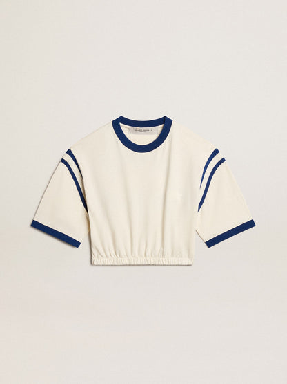 Aged white cotton cropped T-shirt with lettering on the back - Golden Goose Women