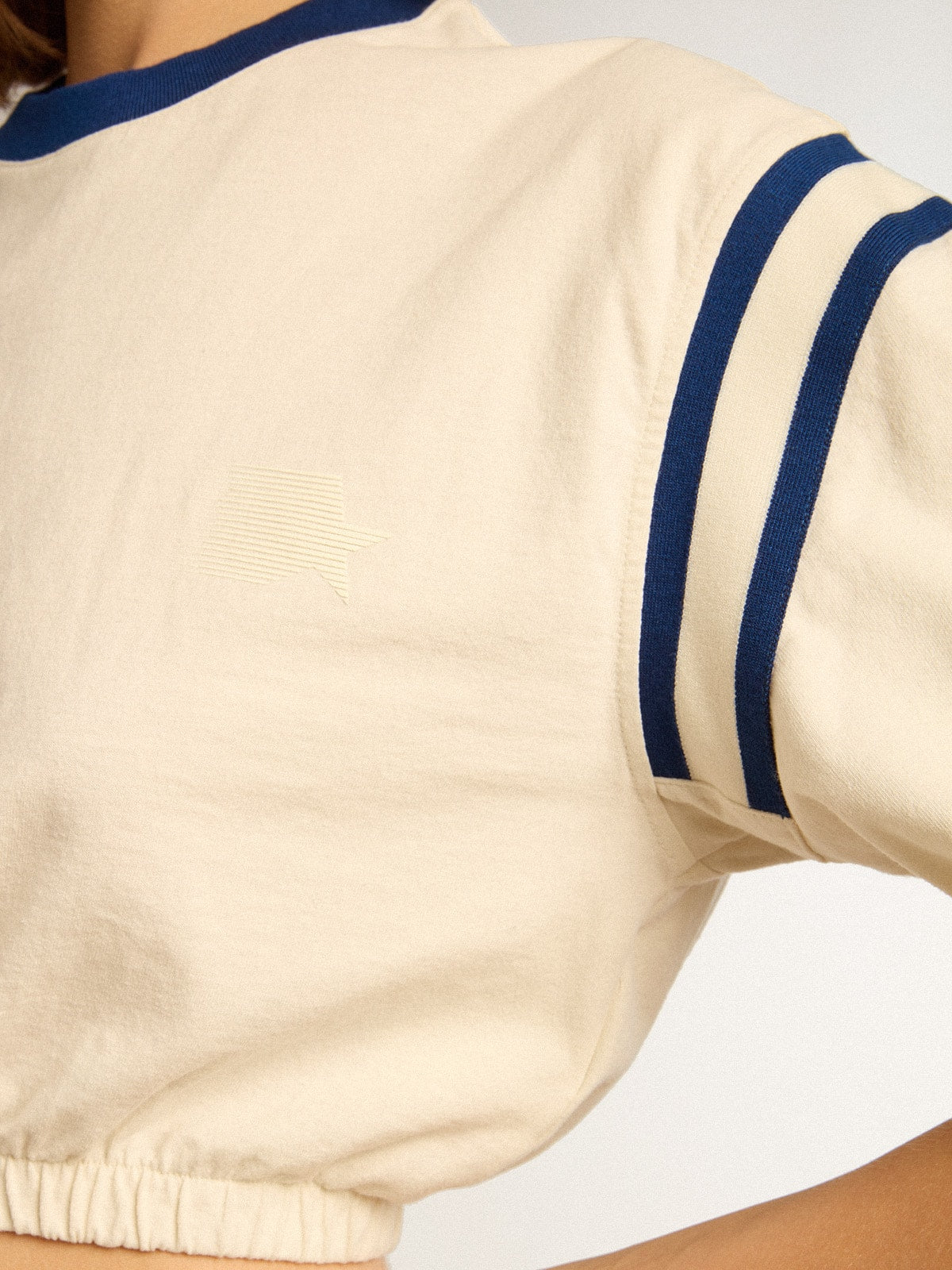 Aged white cotton cropped T-shirt with lettering on the back - Golden Goose Women