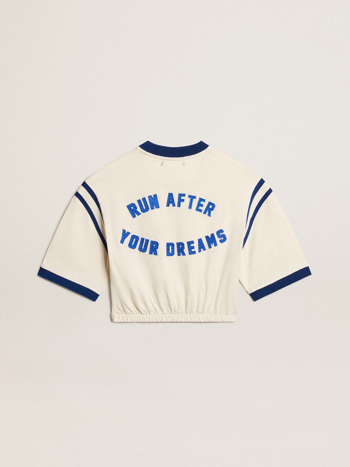 Aged white cotton cropped T-shirt with lettering on the back - Golden Goose Women