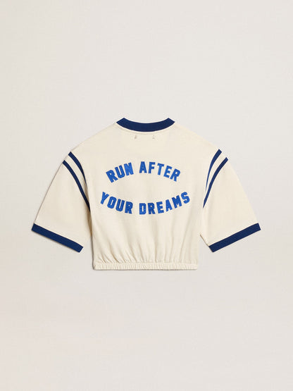 Aged white cotton cropped T-shirt with lettering on the back - Golden Goose Women