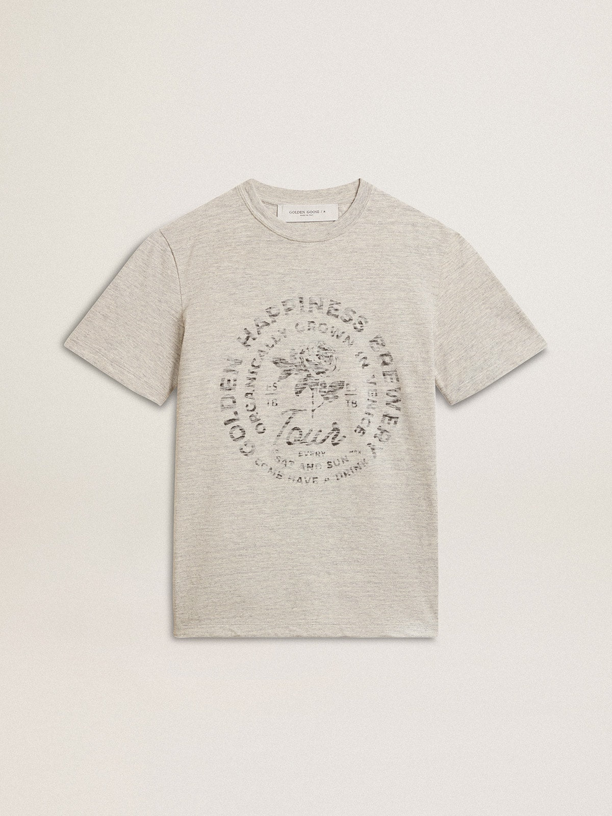 Women’s T-shirt in gray melange cotton with seasonal print - Golden Goose Women