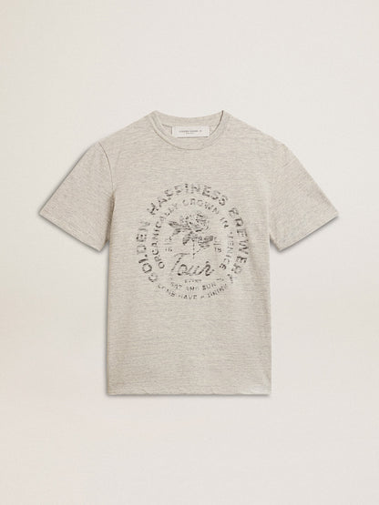 Women’s T-shirt in gray melange cotton with seasonal print - Golden Goose Women