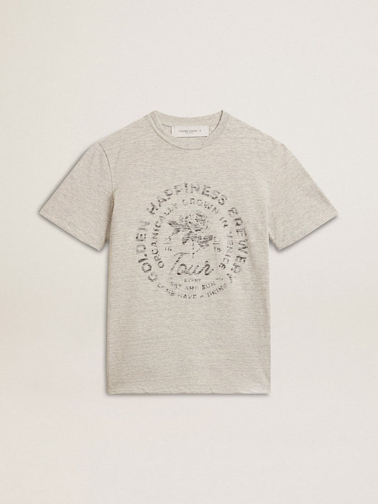 Women’s T-shirt in gray melange cotton with seasonal print - Golden Goose Women