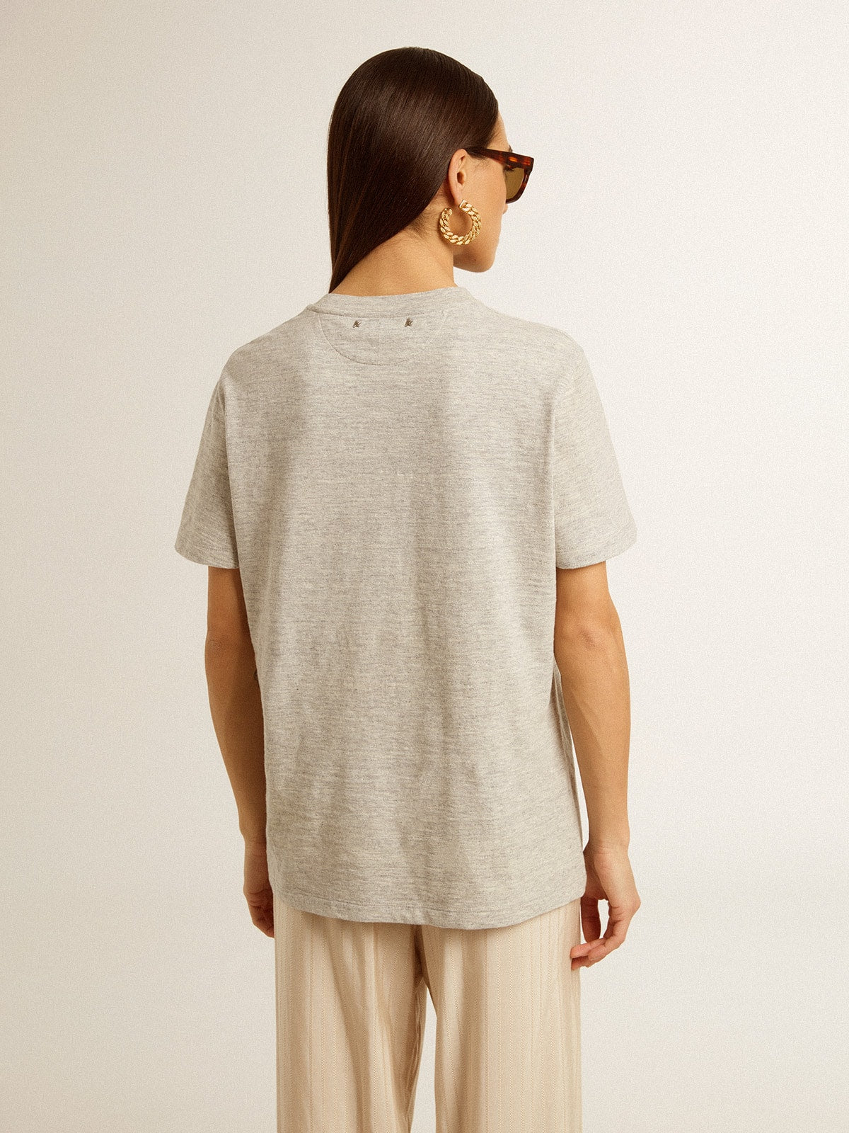 Women’s T-shirt in gray melange cotton with seasonal print - Golden Goose Women