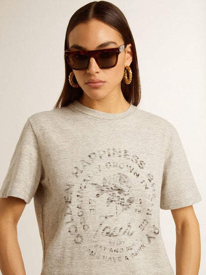 Women’s T-shirt in gray melange cotton with seasonal print - Golden Goose Women