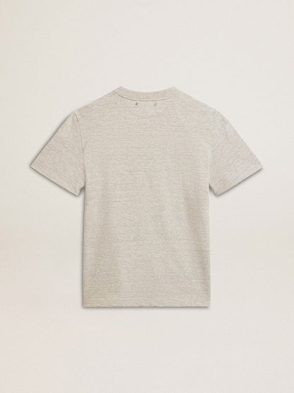 Women’s T-shirt in gray melange cotton with seasonal print - Golden Goose Women
