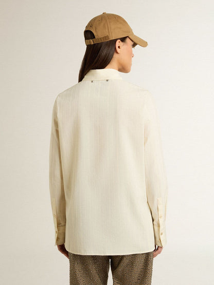 Women's cream-colored cotton shirt with floral embroidery - Golden Goose Women