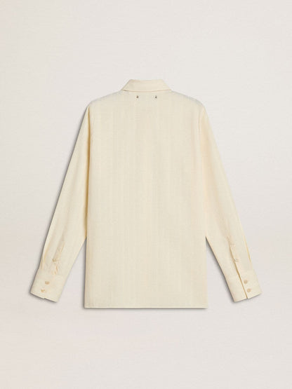 Women's cream-colored cotton shirt with floral embroidery - Golden Goose Women