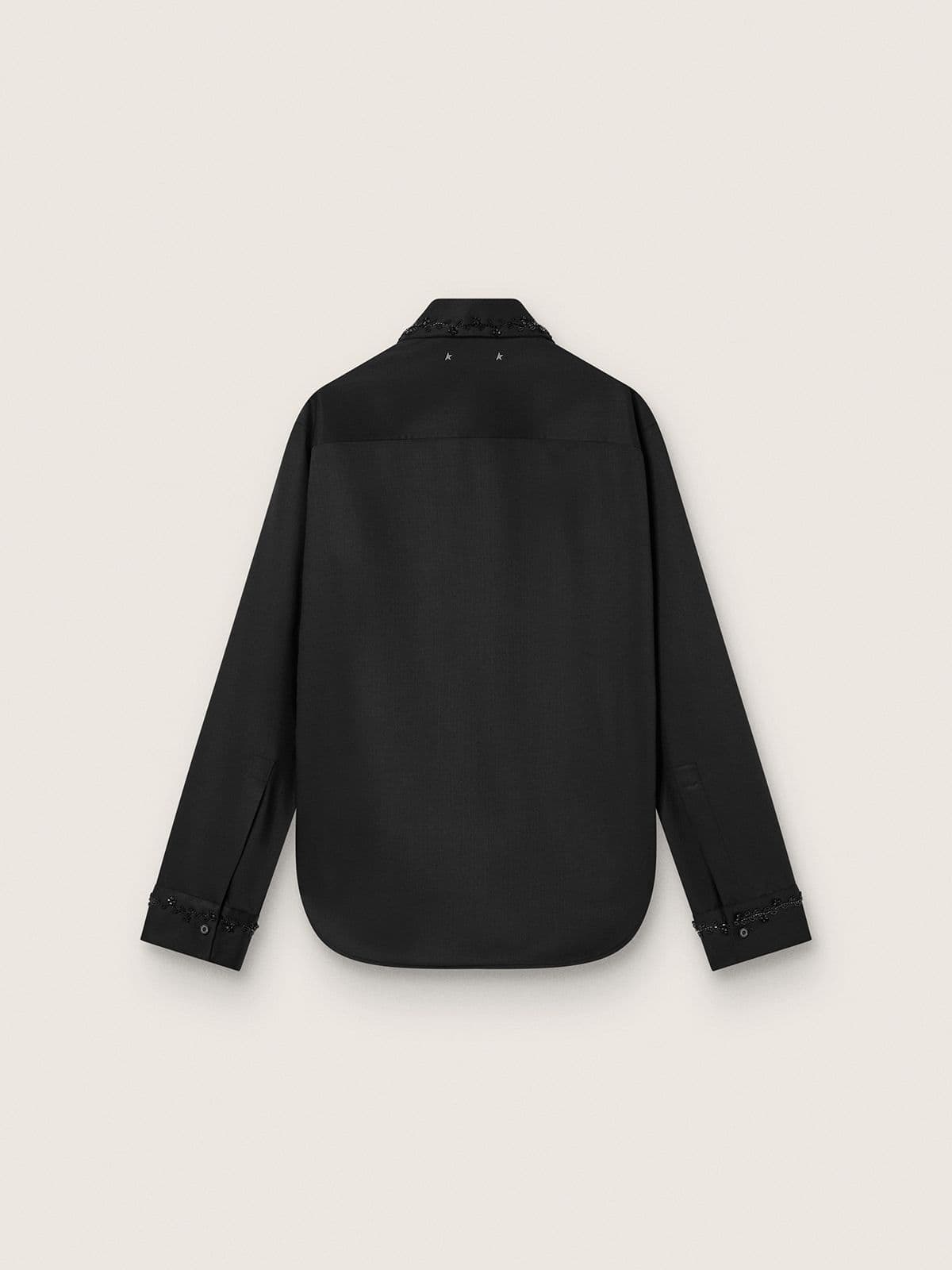 Women's shirt in black wool twill with floral embroidery in glass beads - Golden Goose Women