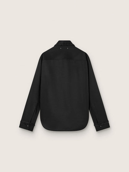 Women's shirt in black wool twill with floral embroidery in glass beads - Golden Goose Women