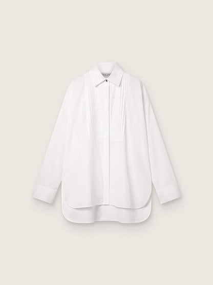 Women's oversized shirt in white cotton with pleated detail and jewel buttons - Golden Goose Women