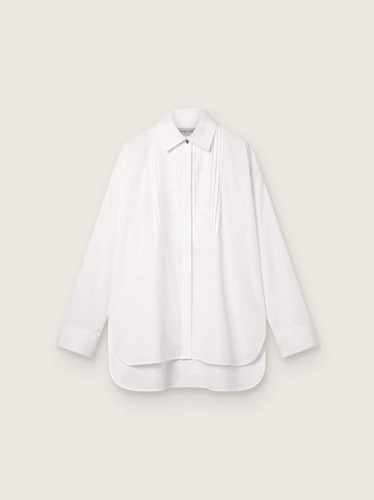Women's oversized shirt in white cotton with pleated detail and jewel buttons - Golden Goose Women