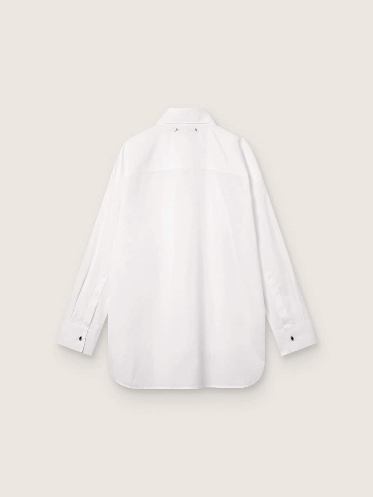 Women's oversized shirt in white cotton with pleated detail and jewel buttons - Golden Goose Women